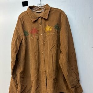 Brown Embroidered Button Down Shirt